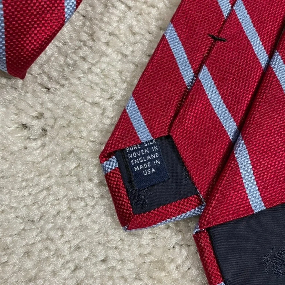 Brooks Brothers Tie Silk Red Blue Diagonal Stripe Woven England USA Ivy Prep